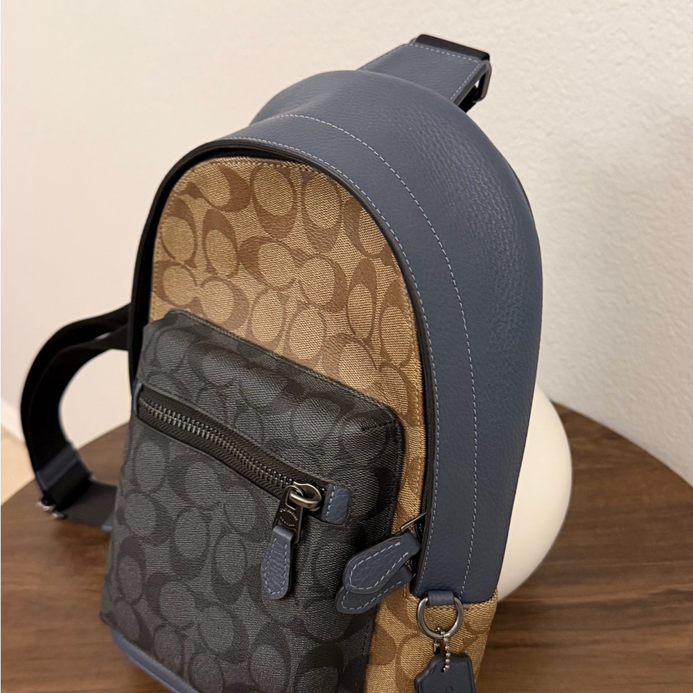 Men's Coach Tan and Blue Backpack - Picture 3 of 4